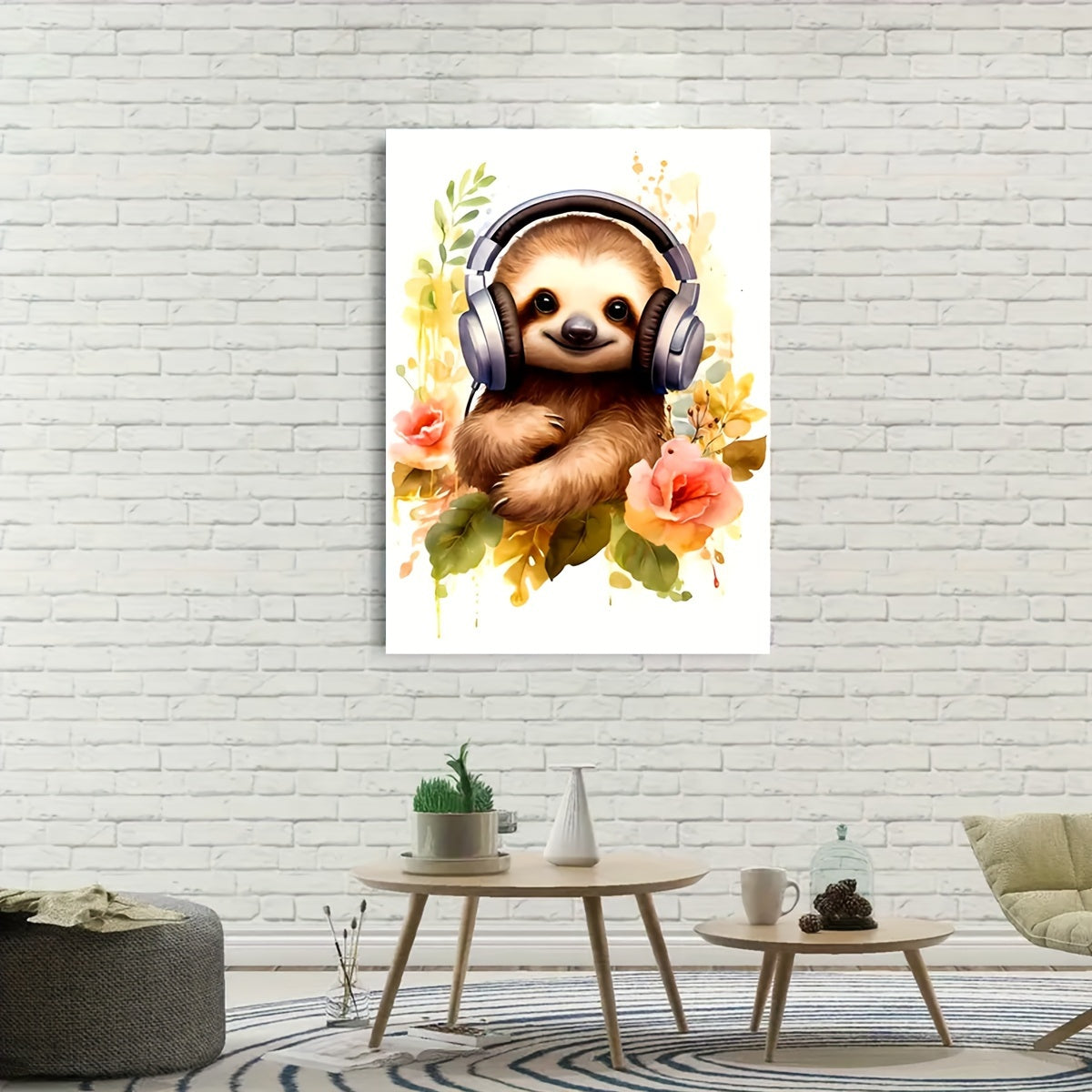 Modern Watercolor Sloth Canvas Poster