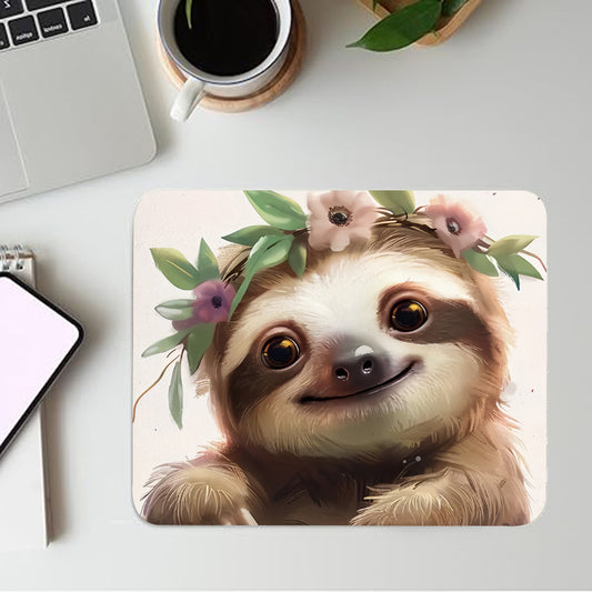 Sloth Floral Crown Mouse Pad