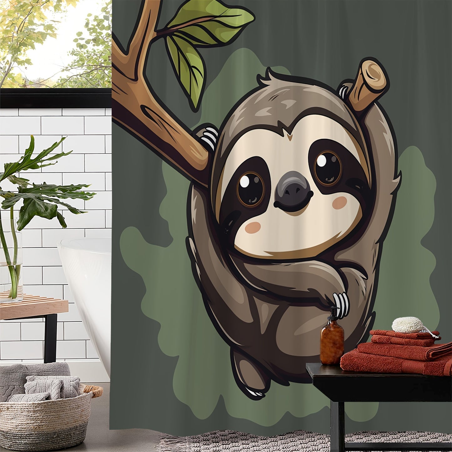 Cute Cartoon Sloth Shower Curtain