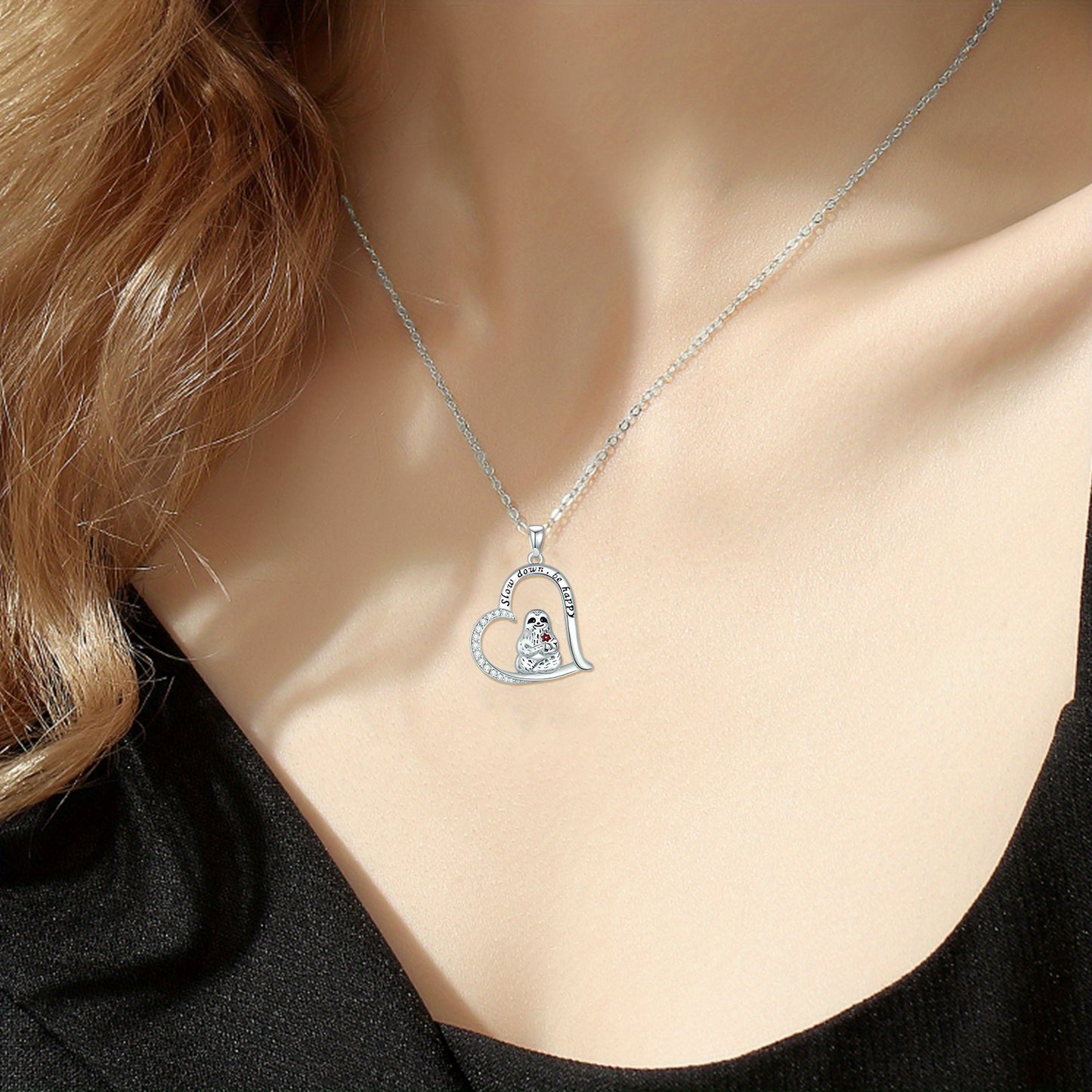 Sloth Heart Necklace Sterling Silver