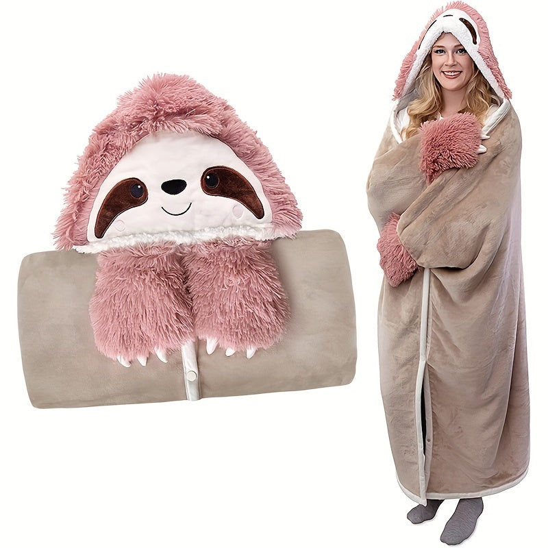 Ultra Soft Sloth Wearable Hooded Blanket for Adults