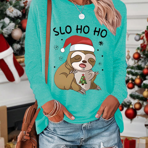 Image of Slo Ho Ho Women's Christmas Sloth Long Sleeve T-Shirt