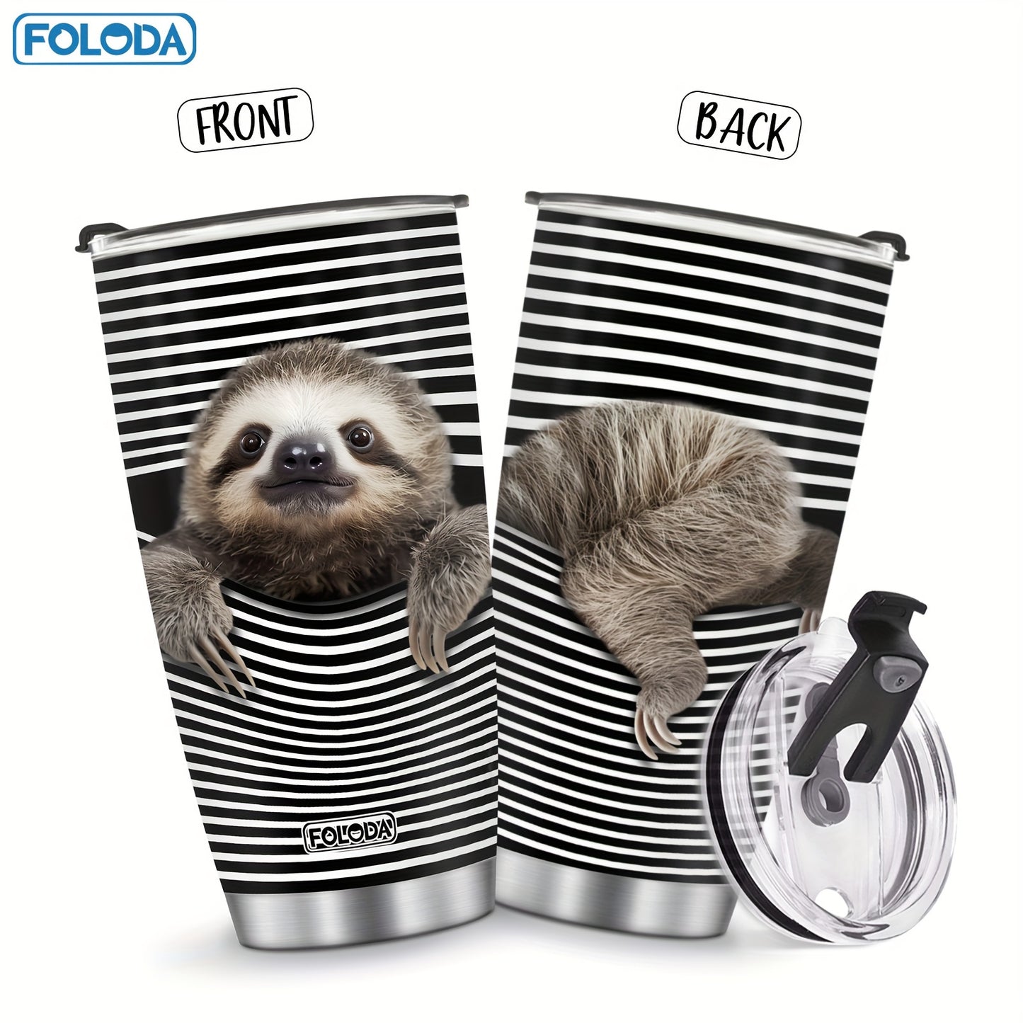 Sloth Striped Tumbler with Lid