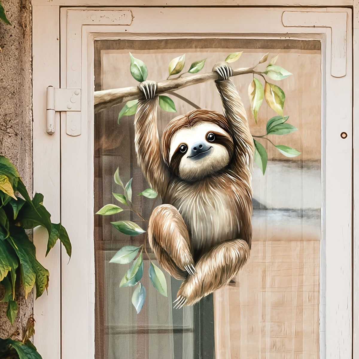 Hanging Sloth Dual-Sided Glass Sticker