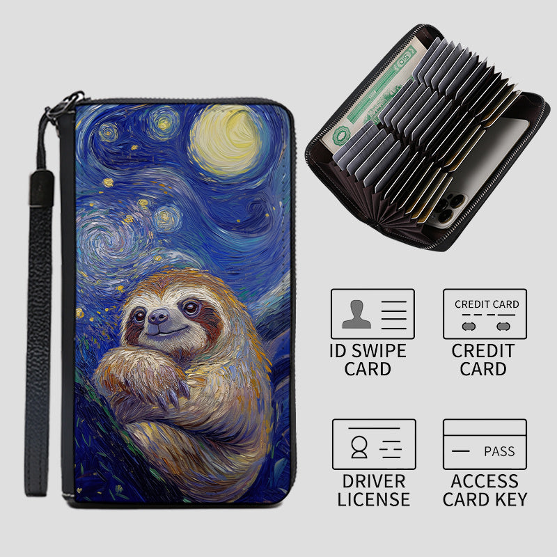 Starry Sky Sloth Faux Leather Wallet with 36 Card Slots