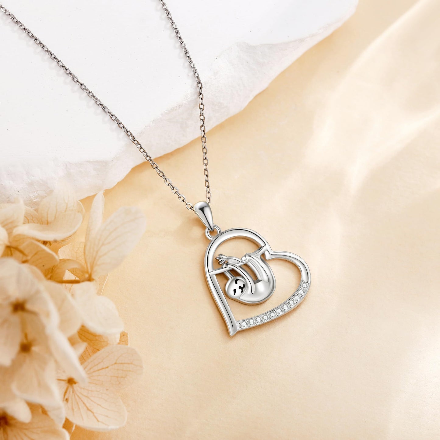 Sterling Silver Sloth Heart Necklace