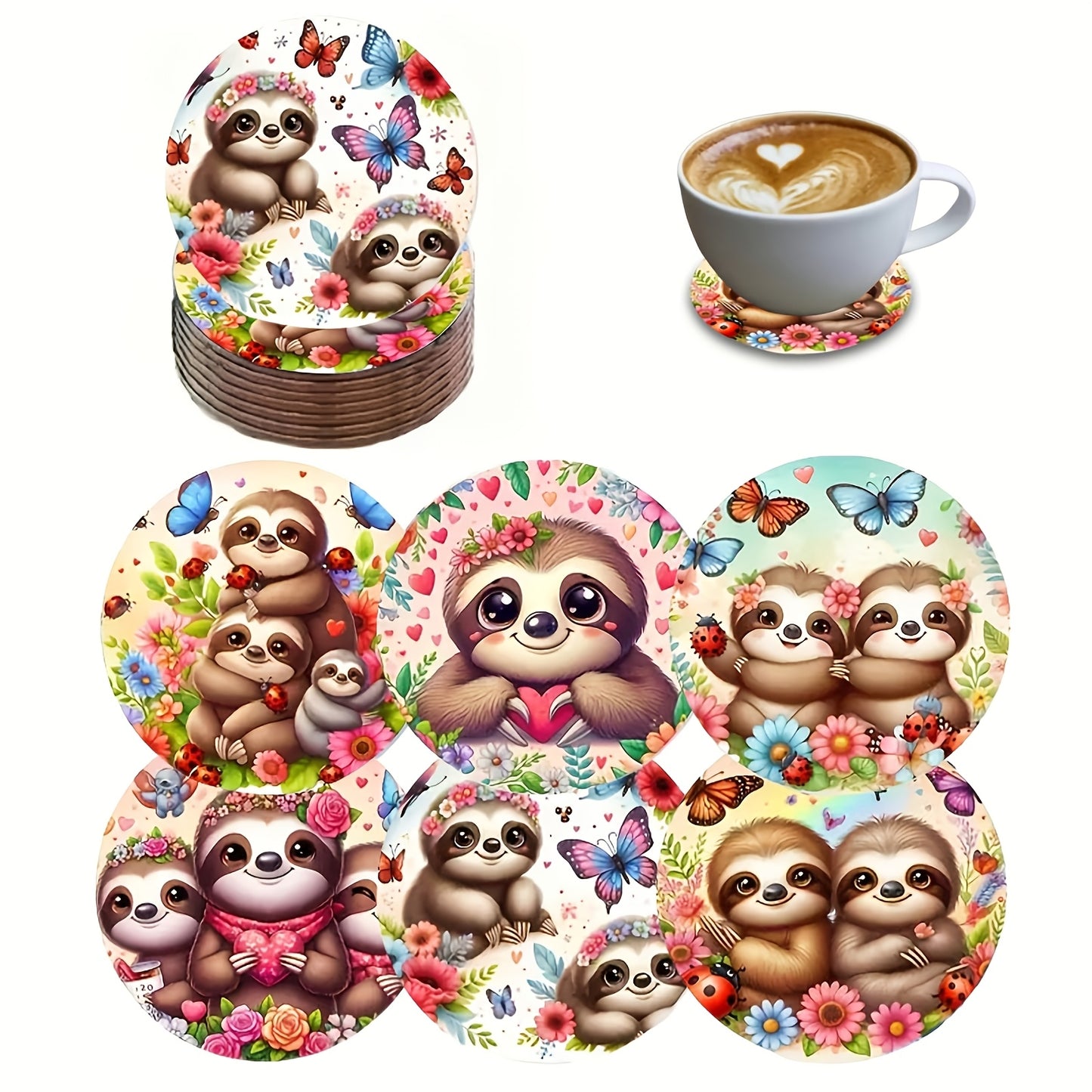 Cute Sloth Wooden Coaster Set