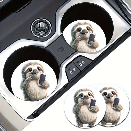 Cute Sloth With Phone Car Coasters