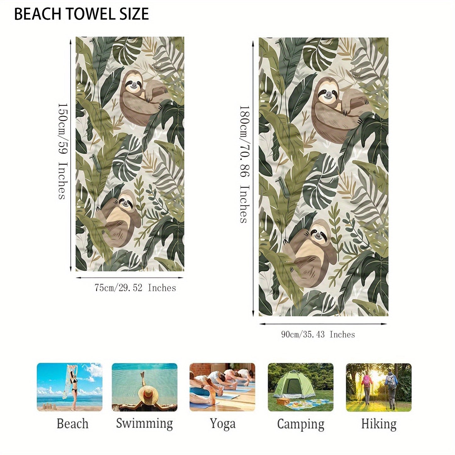 Jungle Sloth Beach Towel