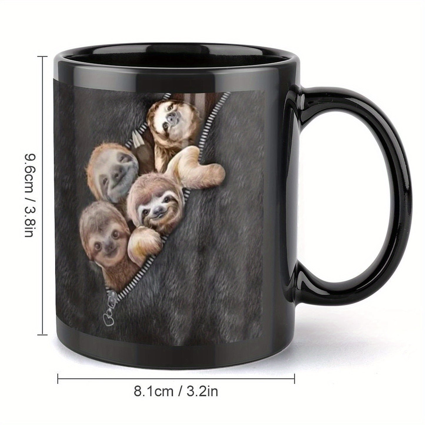 Adorable Sloth Design Black Ceramic Mug