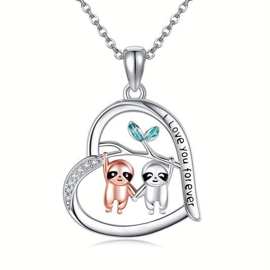 Sterling Silver I Love You Forever Hanging Sloths Necklace
