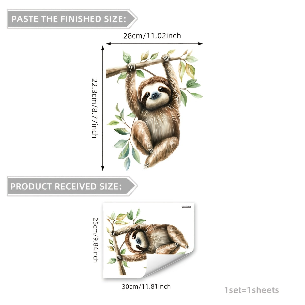 Hanging Sloth Dual-Sided Glass Sticker