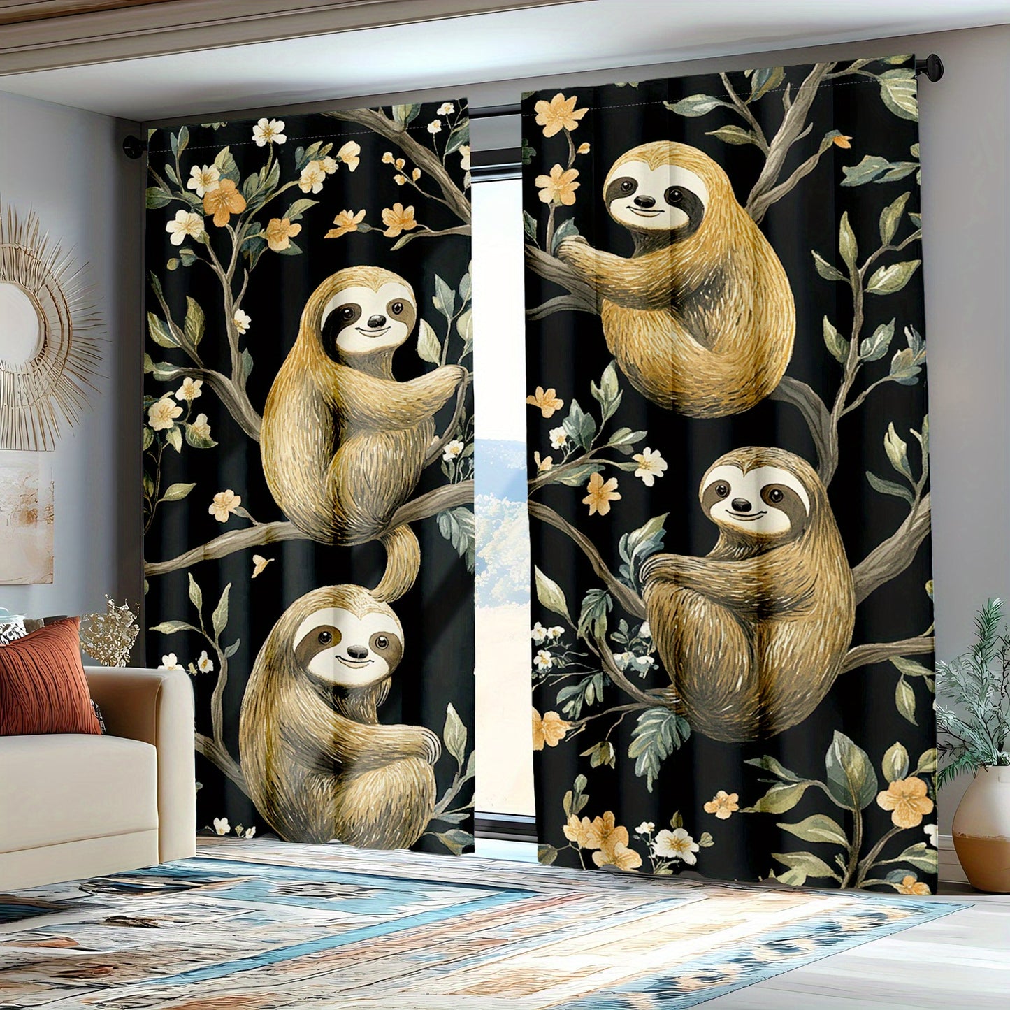 Cozy Sloth Themed Blackout Curtains