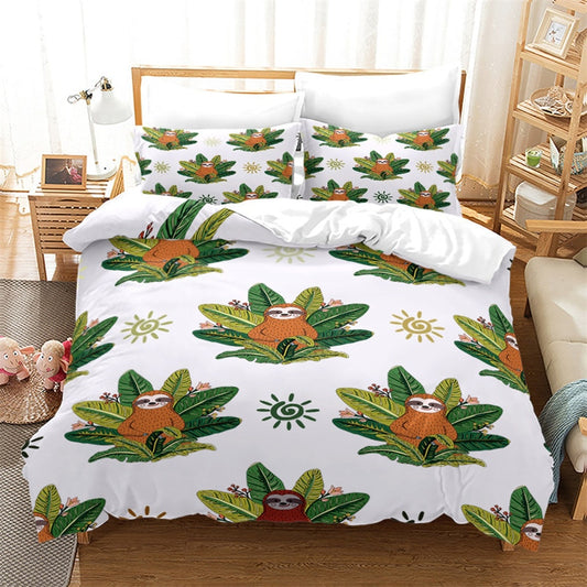 Queen Sloth Leafy Bedding Set