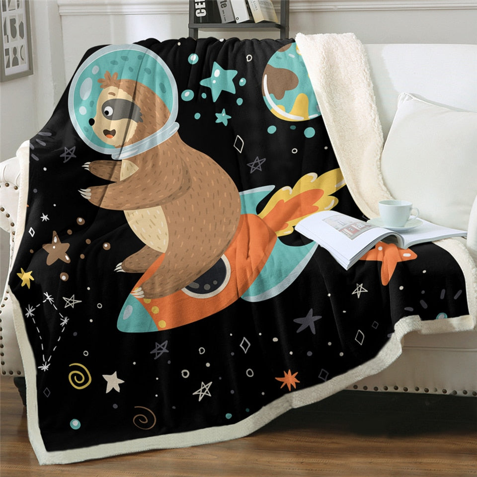 Space Sloth Ship Blanket - Sloth Gift shop