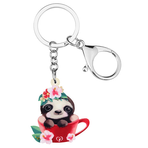 Flower Sloth Girl Keyring - Sloth Gift shop