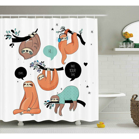  Funny Sloth Skeleton 4 Piece Shower Curtain Set with