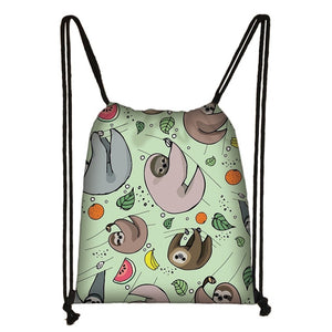 Group of Fruit Sloth Drawstring Backpack