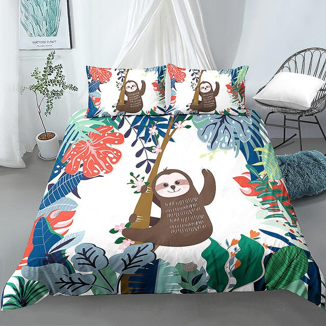 Cheerful Waving Sloth Bedding Set