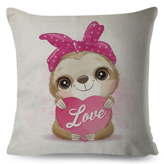 Cute Pink Bandanna Sloth Cushion Cover