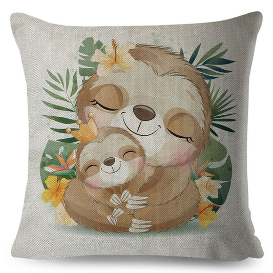 Hugging Mom Baby Sloth Cushion Cover