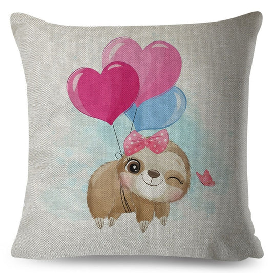 Pink Ribbon Baby Sloth Cushion Cover