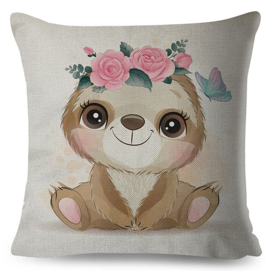 Flower Head Baby Sloth Cushion Cover