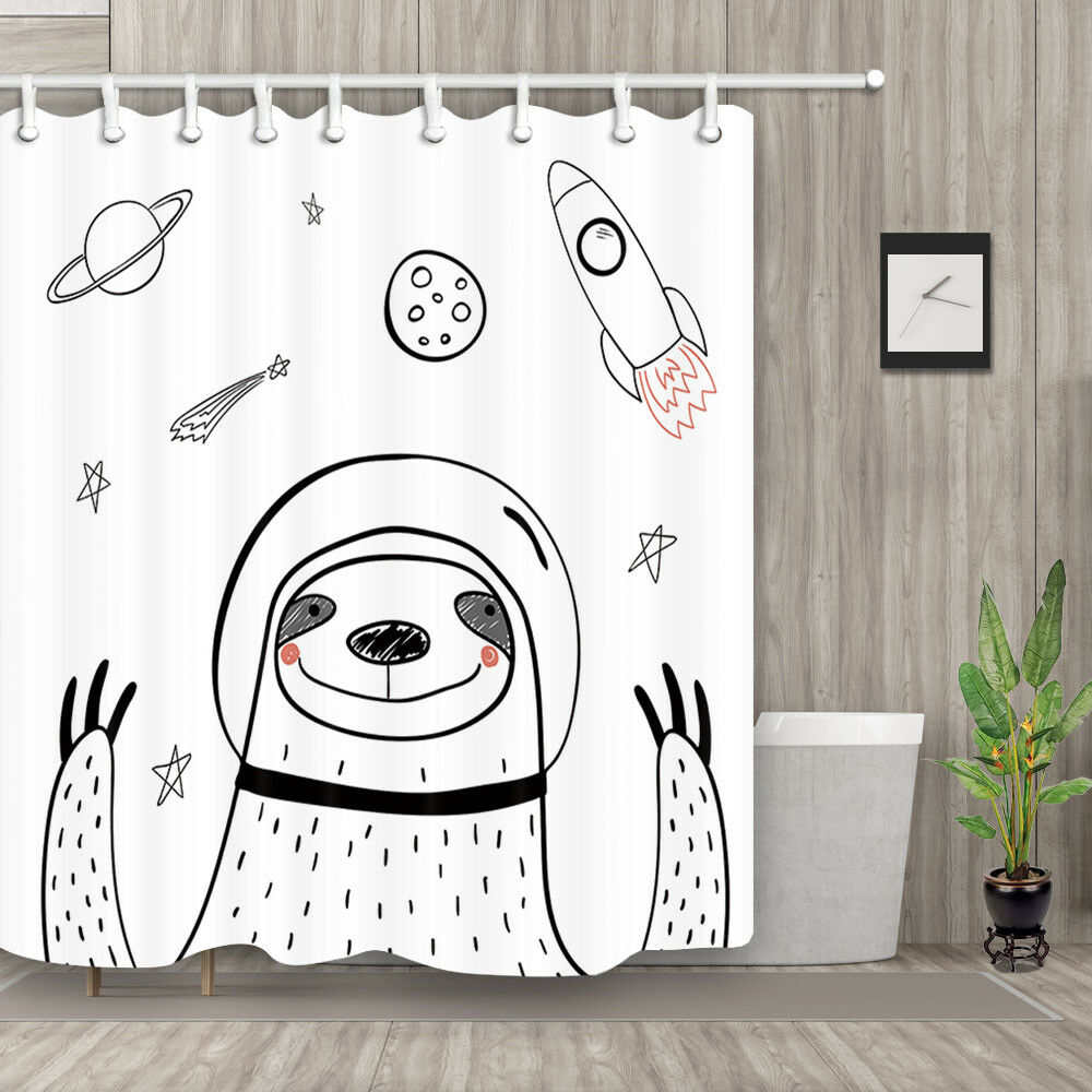 Astronaut Sloth and Rocket Shower Curtain