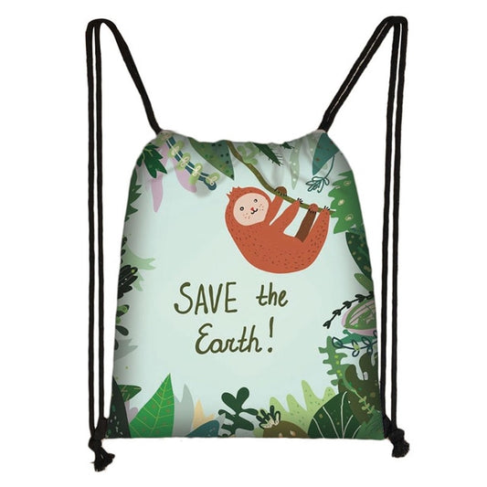 Save The Earth Sloth Drawstring Backpack