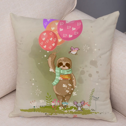 Holding Balloon Sloth Cushion Cover