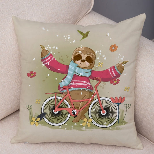 Biking Sloth Cushion Cover