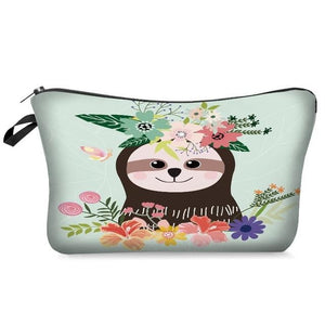 Flower Headdress Sloth Makeup Bag